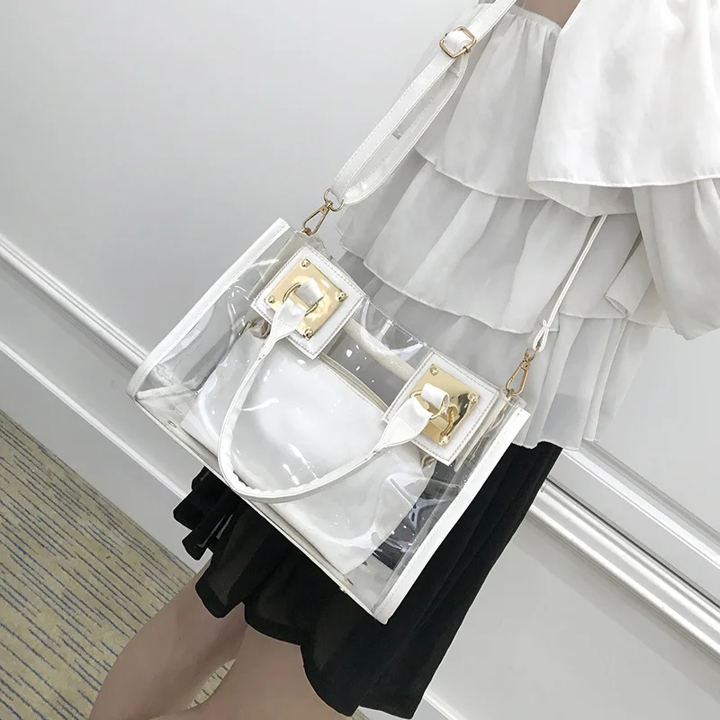 

2021 trendy korea style designer bag jelly single shoulder laser small square jelly tote bag for women handbag 2 in 1