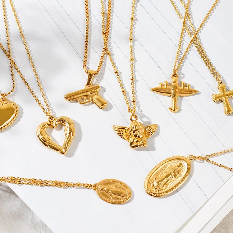 

Religious Virgin Mary Pendants cross angel wing necklace heart charm small gang gun gold pendant necklaces wholesale