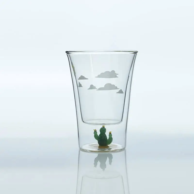 

High quality clear borosilicate creative double wall glass coffee cup