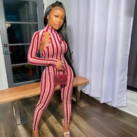 

High Neck Hollow Out Striped Bodycon Jumpsuit Romper 2019 2020 Jumpsuit Women