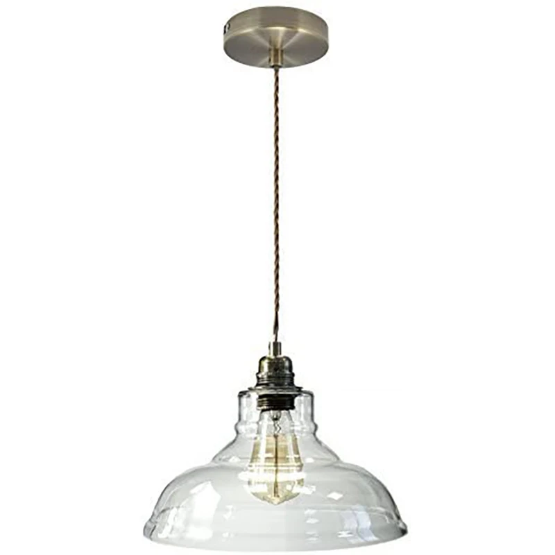 Vintage Glass Shade Chandelier Pendant Ceiling Light Diner Modern Lamp Fixture, Brass, E27