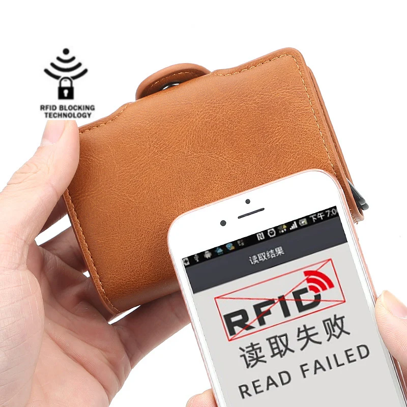 

Antitheft Swipe Card Holder Short Automatic Pop Card Holder Passport Holder Promotional Fashion RFID Leather Unisex Customized, Optional