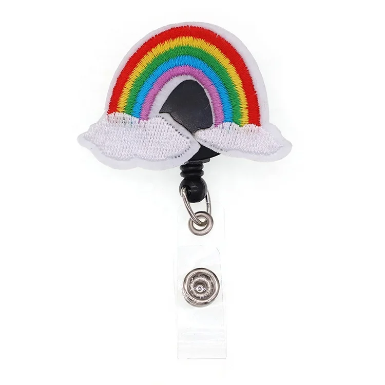 

Free Shipping Rainbow Colorful Retractable Badge Reel Felty Fabric Fashion Gifts ID Badge Card Holder