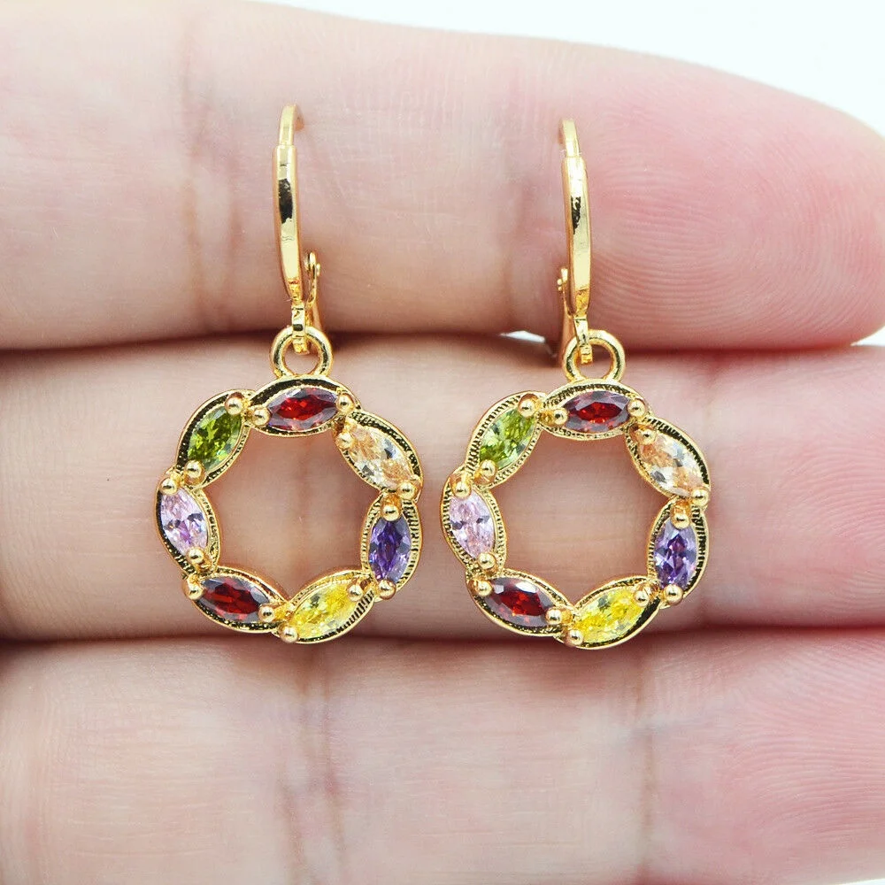 

Fashion Luxury Female White Colorful Zircon Dangle Earrings Gold Color Flower Dangle Earrings For Women Jewelry