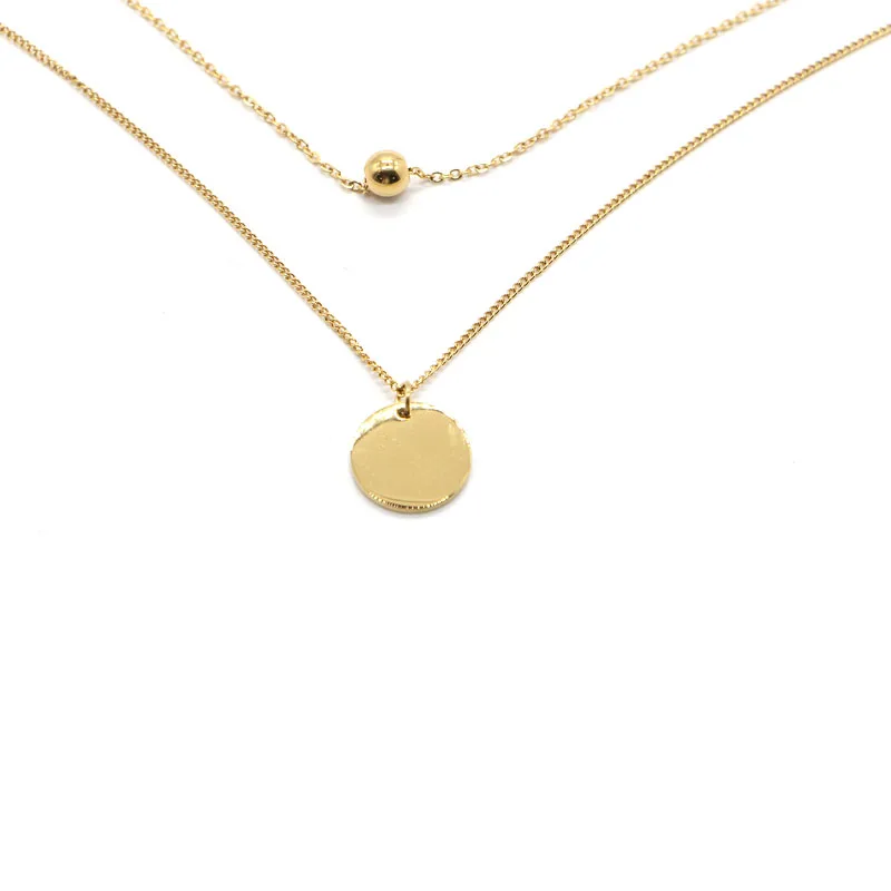 

Stainless Steel Customized Two Chain With Choker Bead Necklace Circle Pendant For Girls