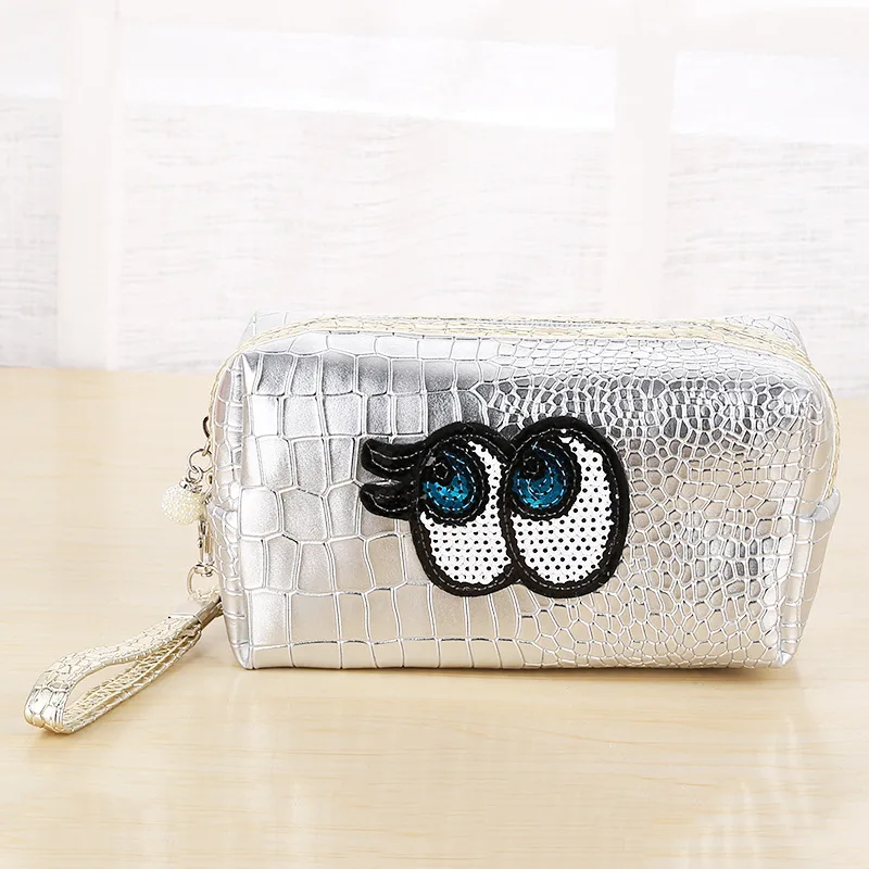 

Makeup Pouch Big Eye Design Recycled Zipper Closure Women Travel Storage Pu Cosmetic Bag, Dark green/grey/black/custom