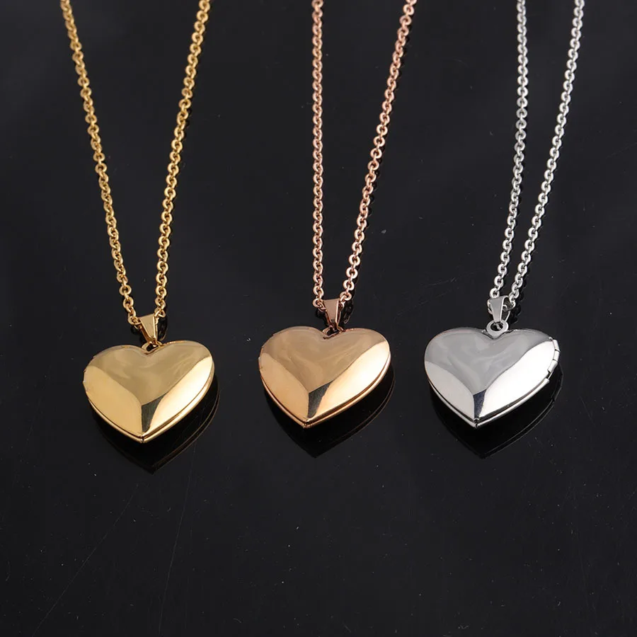 

Creative Mirror Stainless Steel Necklace Smooth face Bright Peach Heart Love Matching Necklace DIY Love Box Necklace, Gold,rose gold ,silver