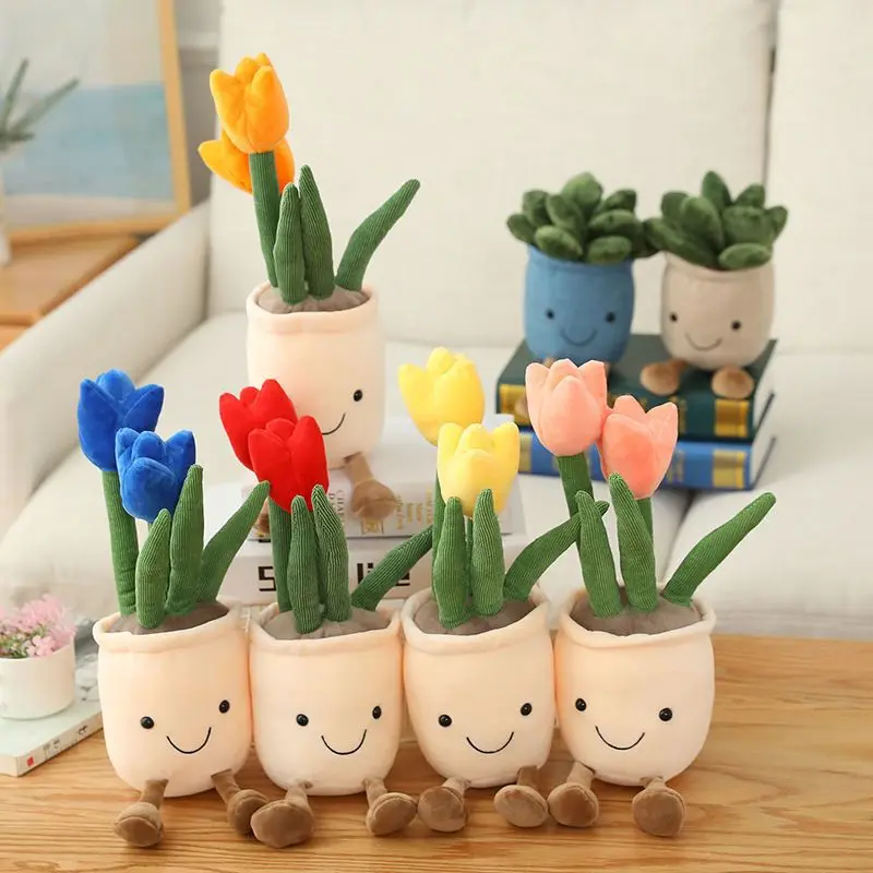 

Hot sale New Interesting Dotted Plush Plants Home Ornaments Artificial Plants Tulip Succulents Plush Toys Flowers Potted