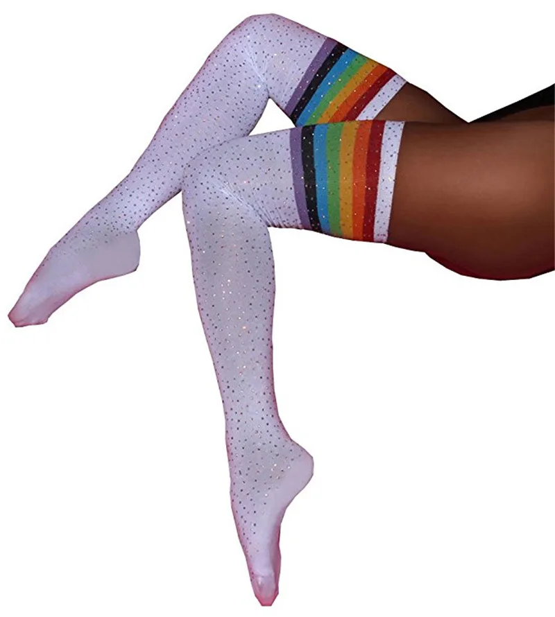 

Sexy Rhinestone Over The Knee Socks Thigh High Stocking Stripe Over the Knee Socks Long Cotton Stockings, Black red white blue