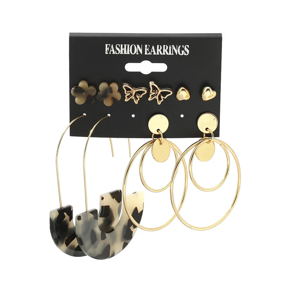 

Wholesale Factory Price Acetate Leopard Hoop Earrings Geometric Round Circle Butterfly Flower Shaped Earring Sets, Picture shows/custom color