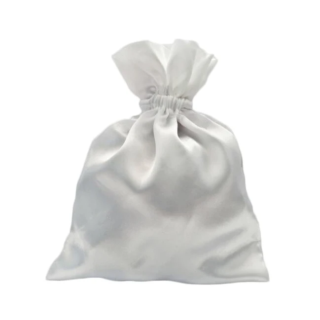 
High Quality ODM Lady Small Wrapping Makeup Soap Pouches White Silk Satin Gift Drawstring Bag 