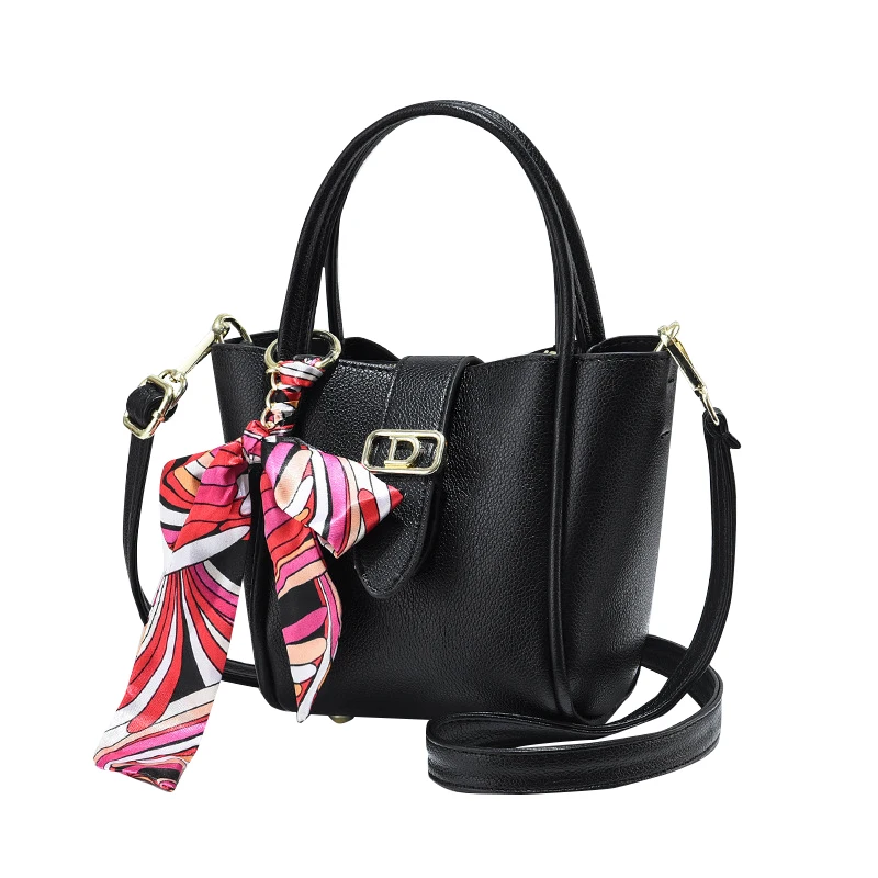 

Hot Sale Women Pu Leather Small Tote Bag Crossbody Elegance Handbag With Scarf, Black, wine red, white, khaki