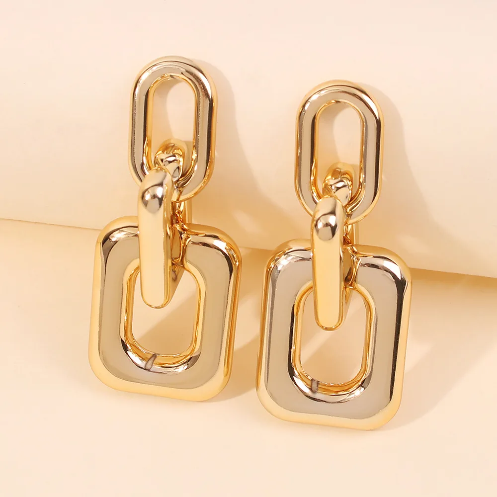 

Wholesale women metal vintage drop french simple gold alloy statement earrings, As pic