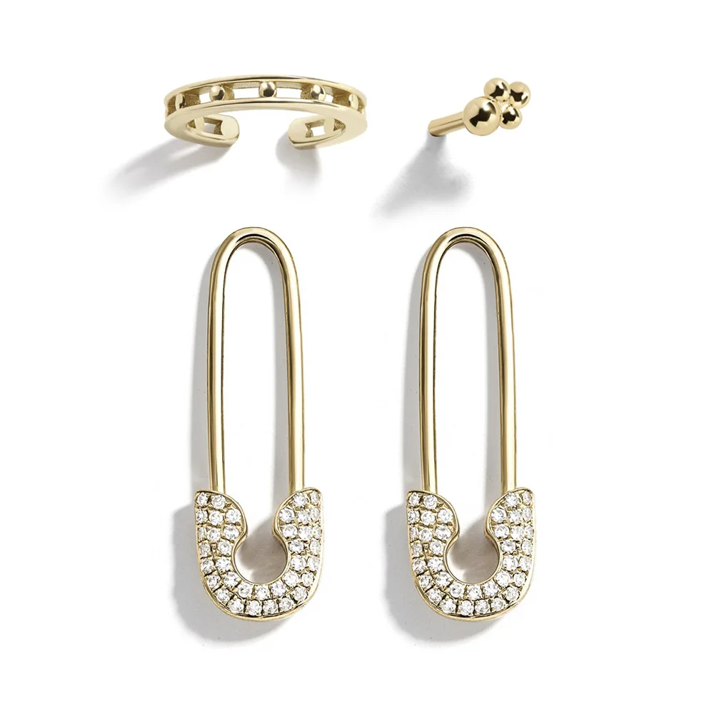 

4PCS Set Creative Crystal Pin Ear Cuff Earrings Fashional Diamond Pin Earrings Clip On Set, Picture shows/custom color