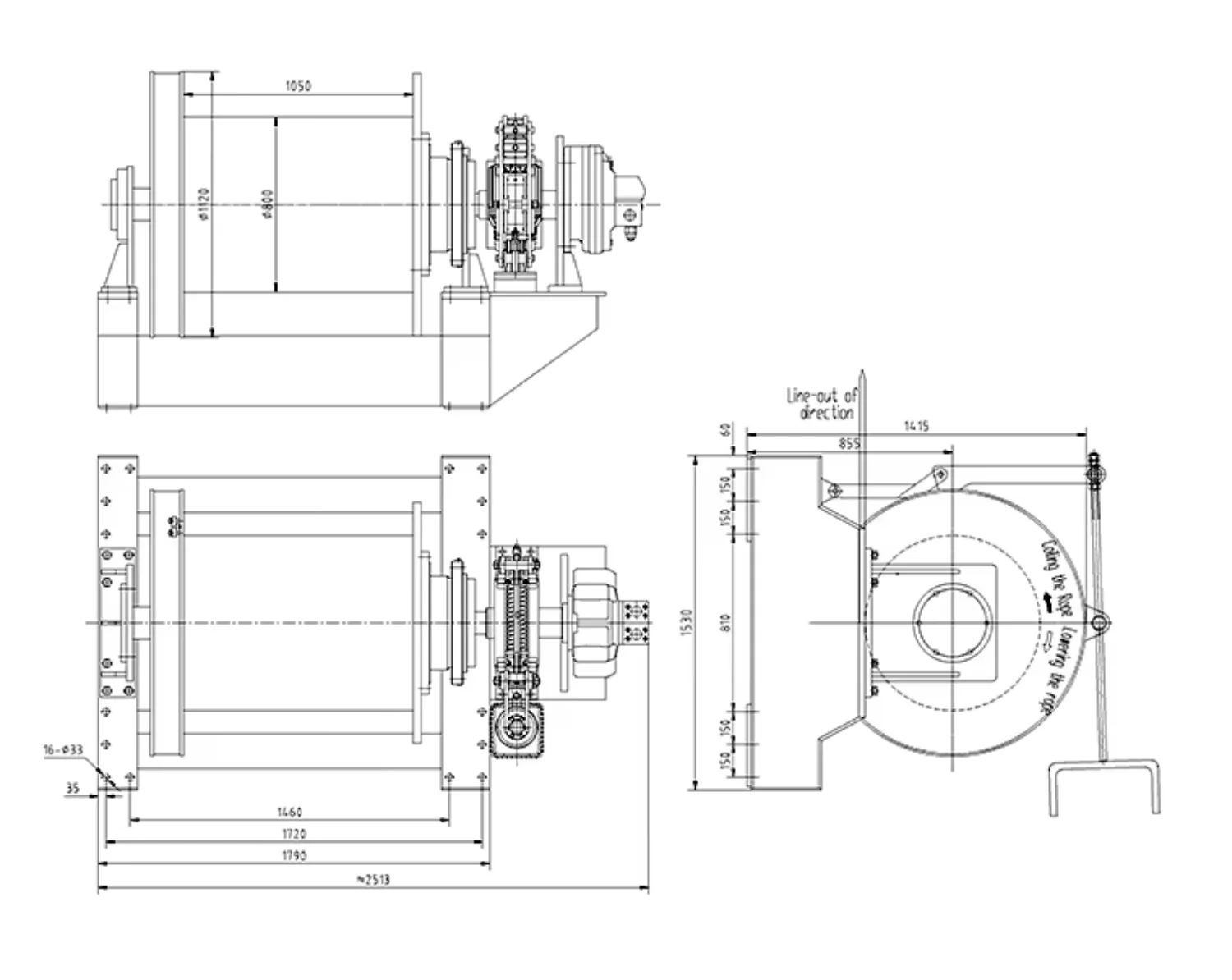 Continuous Working Hydraulic Wire Rope Hydraulic Winch 15 Ton