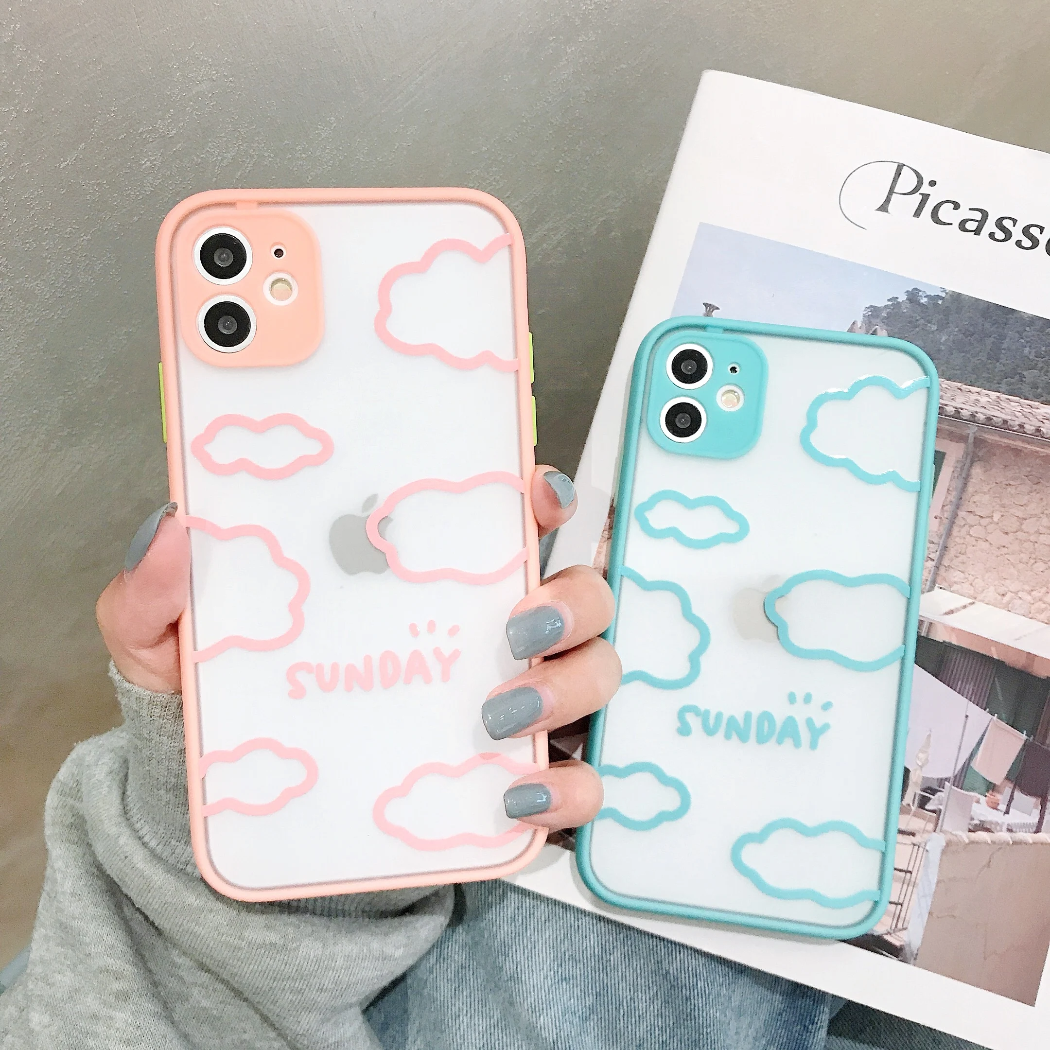 

For iPhone Cloud Case,XINGE Custom Design Clouds pattern phone case back cover for iphone 11 12 pro max Fundas De Celular, Pink,mint