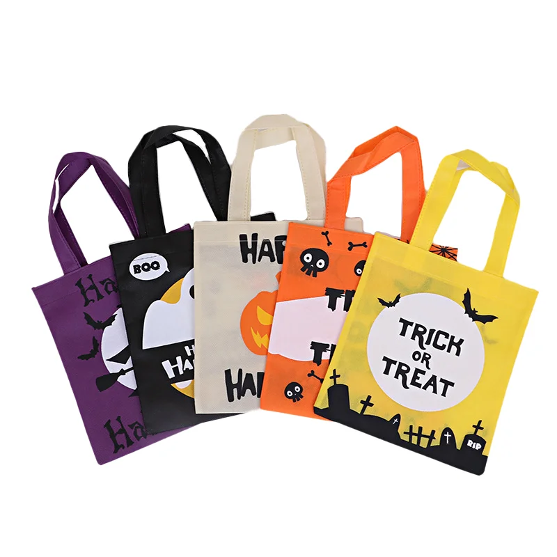 

2022 Cheap Large Stock Trick Treat Colorful Non Woven Tote Good Give Away Halloween Party Candy Gift Bag, Any color