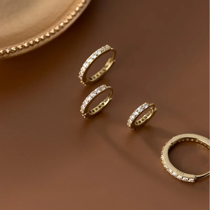 S925 Sterling Silver Elegant Fine Jewelry Zircon Paved Clip on Hoop Earrings Light Luxury Temperament Huggie Earrings for Women