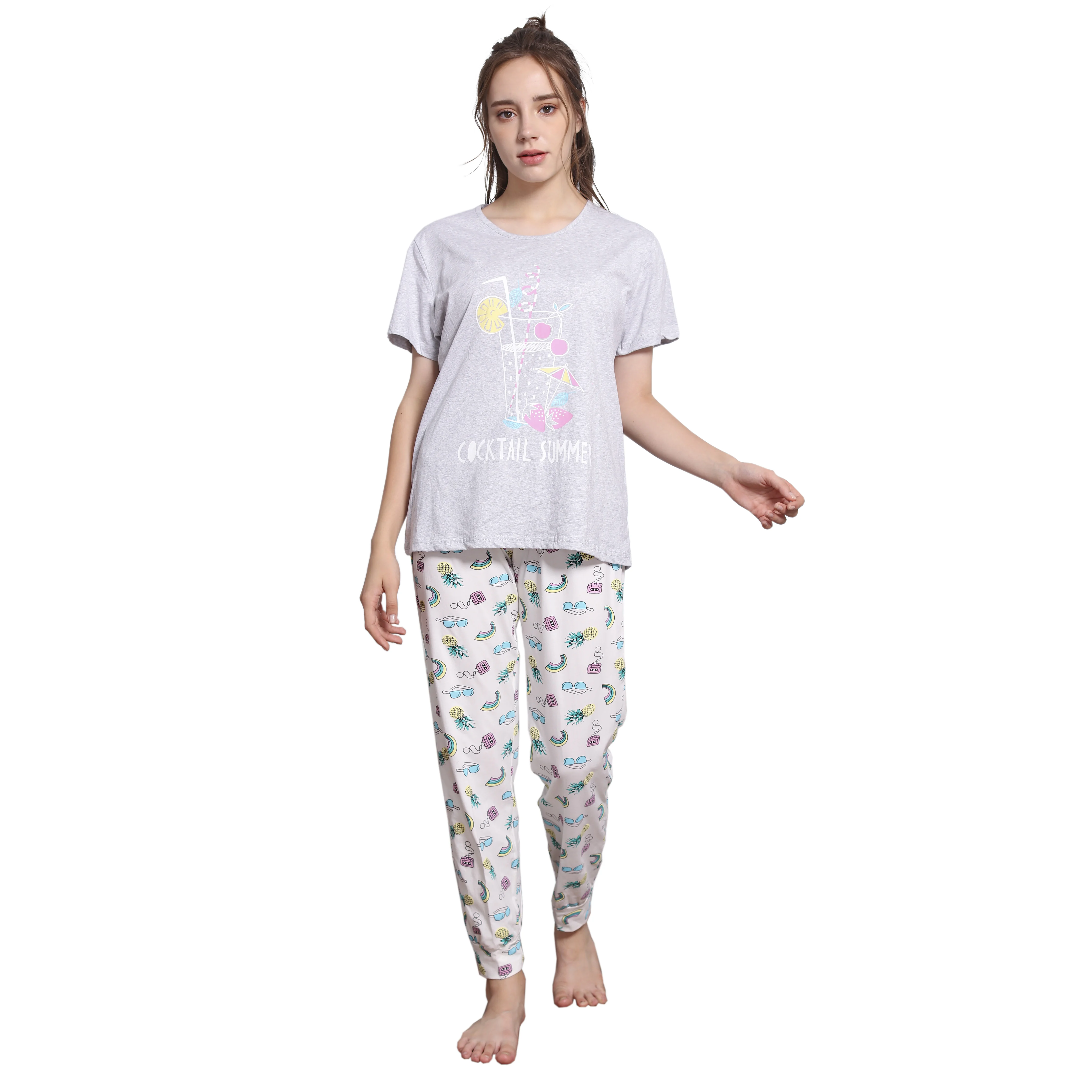 

women cotton pajamas night lounge wear sleeping pijiamas for ladies pyjamas suit floral nighties printing nightwear set Arab, Customized