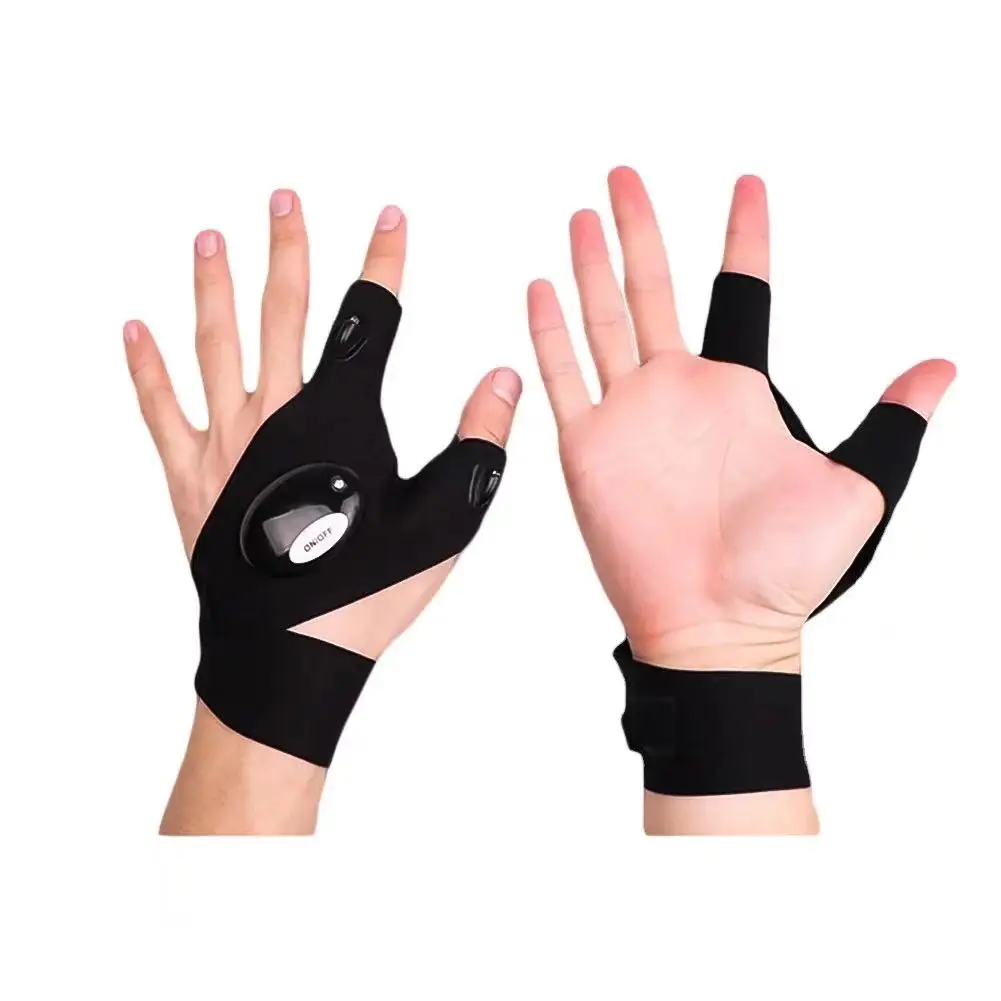 

Outdoor Tool Fishing Magic Strap Fingerless Mitten Survival Camping Hiking Rescue Tool LED Flashlight Mitten, Black