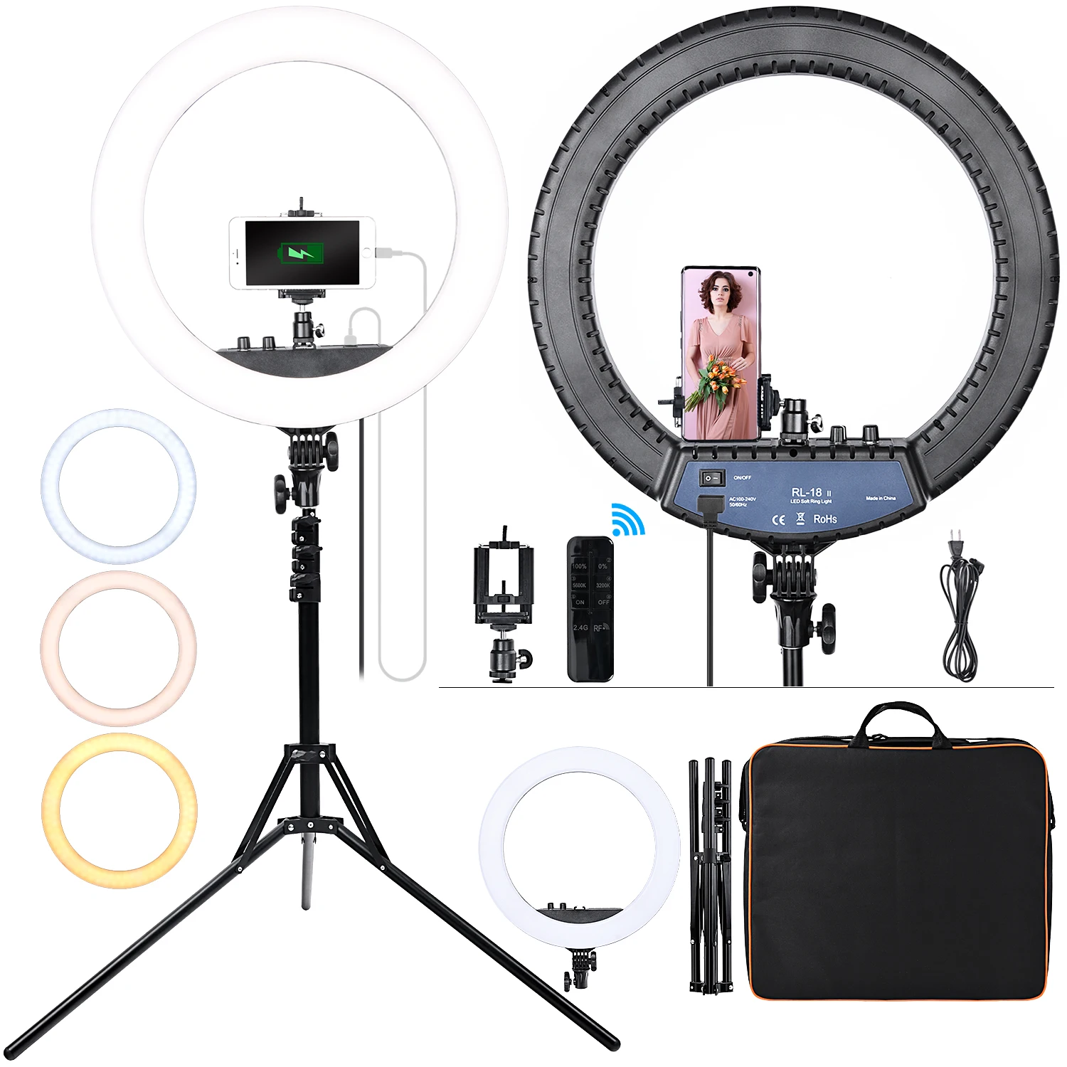 

FOSOTO 18inch led Ring Light with Tripod Stand & remote control 55W photography light for makeup tiktok youtube ringlight, Black