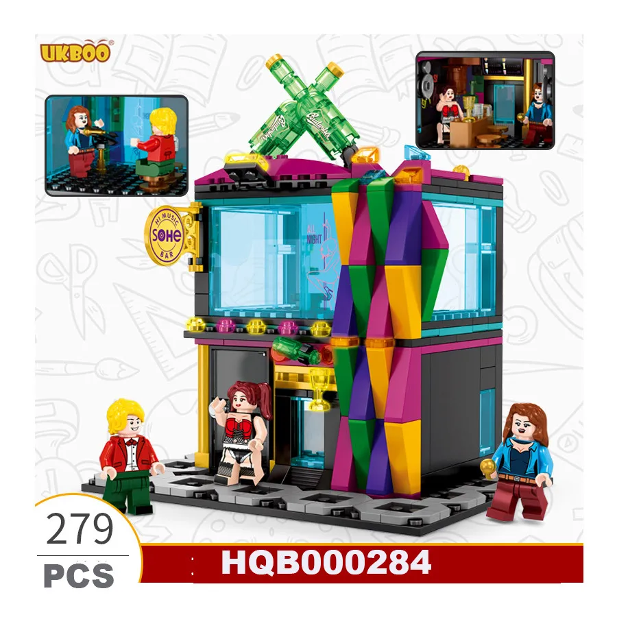 

Free Shipping 279PCS Street View-KTV Shop City Streetscape Store Model Building Blocks Bricks Street View Toys for Kids Gifts