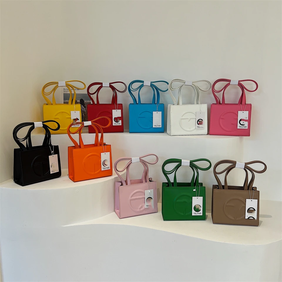 

New Fashion Mini Designer Custom ladies leather hand bags telfar bags Hat Set luxury Famous brand women purses and handbags, 10 colors