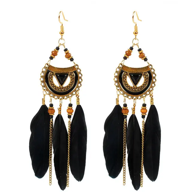 

Retro bohemian jewelry feather ladies tassel earring long feather earring