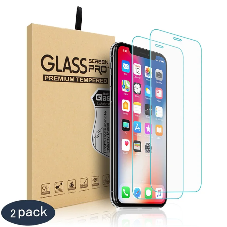 

9H Tempered Glass For iPhone X Screen Protector for iPhone 8 8Plus Glass Screen Film 2 Packs, Hd transparent