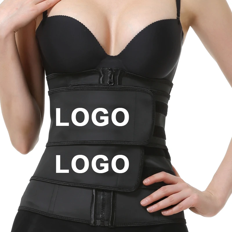 

Wholesale Custom Logo Private Label Women Workout Double Straps Zipper and Hook Latex Waist Trainer Belt For Ladies, Black