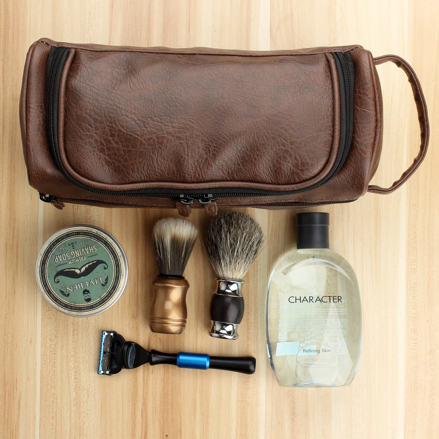 

Custom Travel Toiletry Bag Hanging PU Leather Cosmetic Bag for Men Women, Brown/rose gold