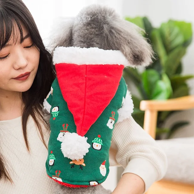 

Lovely Dog Hoodie Winter Luxury Cotton Plush Holiday Christmas Pullover Dog Clothes Matching, Green