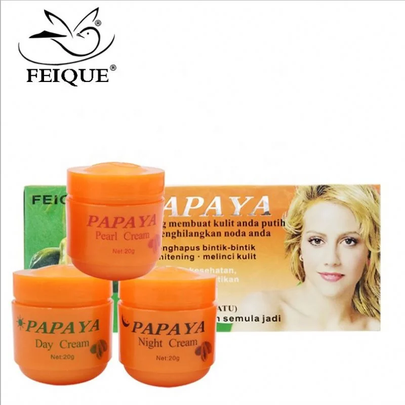 

HOT! black pearl whitening pimple removal dark spot fade rapid white papaya skin whitening cream, Day cream:white&night cream:yellow&pearl cream:pink