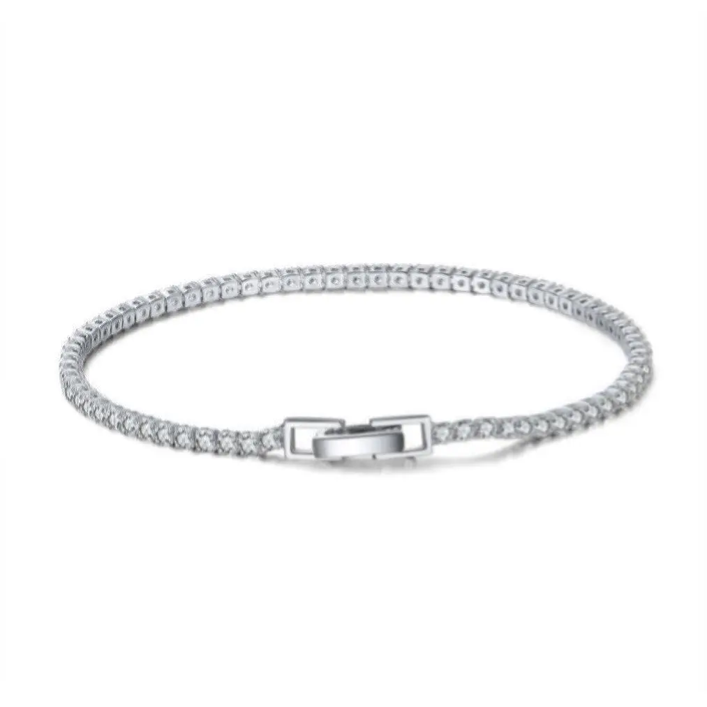 

3 Layer Silver Plated Cubic Zircon Round Cut Charm 2/3/4mm Women Men 16.5cm 18cm 925 Sterling Silver Tennis Bracelets