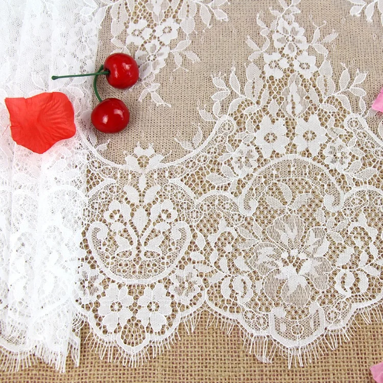 

Fashion shawl chantilly eyelash lace trim french fabric white, Accept customized color
