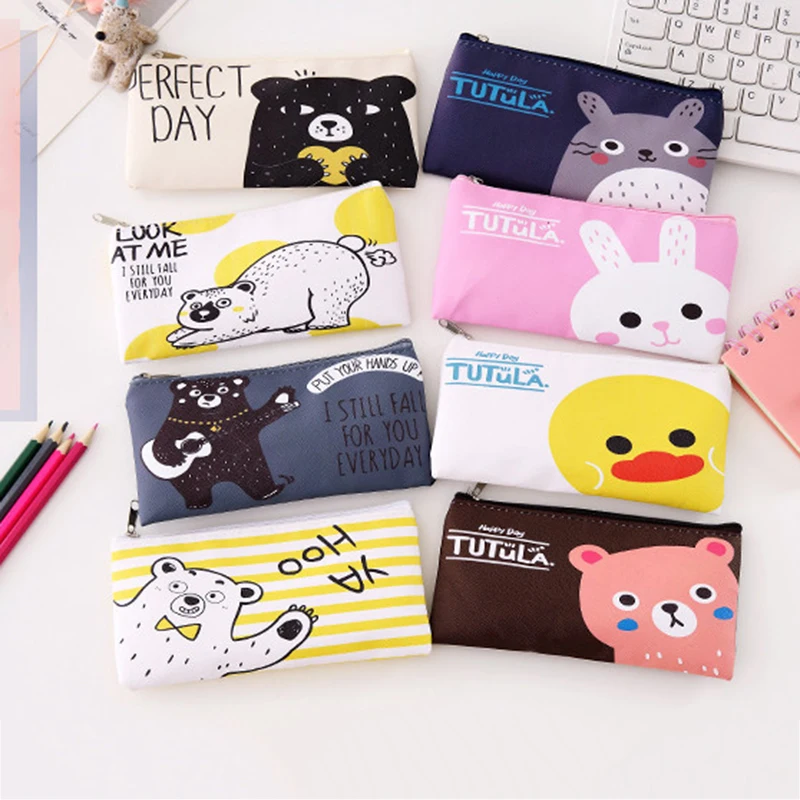 

New cartoon pencil case cute small fresh PU stationery bag cartoon pencil case