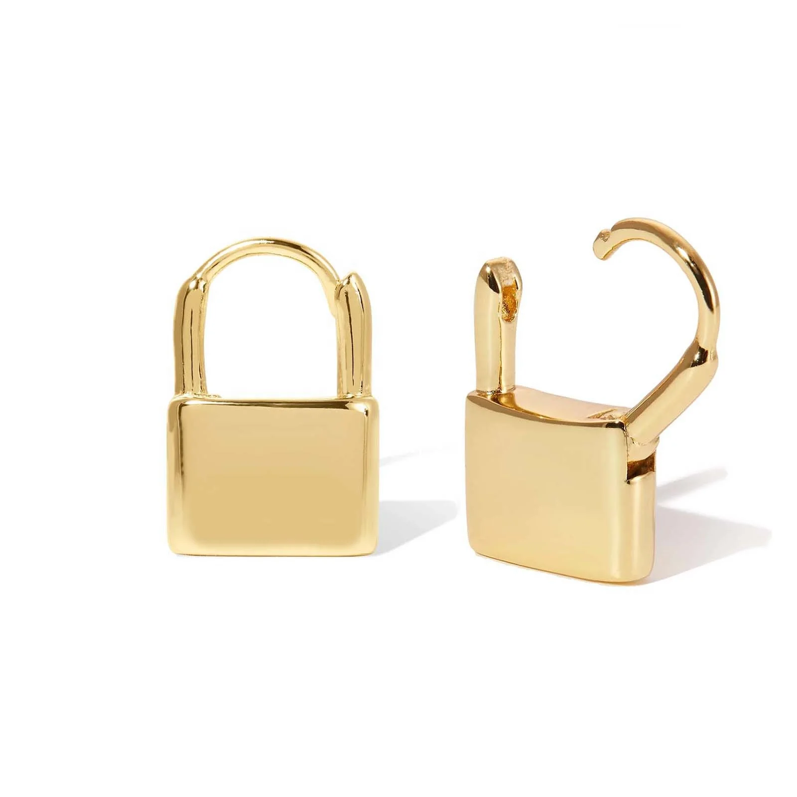 

Italian 925 Sterling Silver Plain Padlock Lock Shape Huggie Earrings