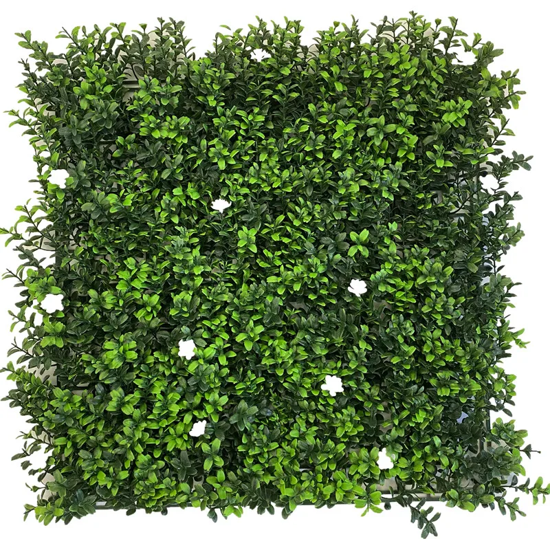 

UV protection artificial hedge green fake panel mat plant with white flower grass wall fence decor, Green and customized