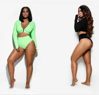 

2020 New Arrival Front Zipper Long Sleeve 2 Pieces Women Swimsuit KG3441