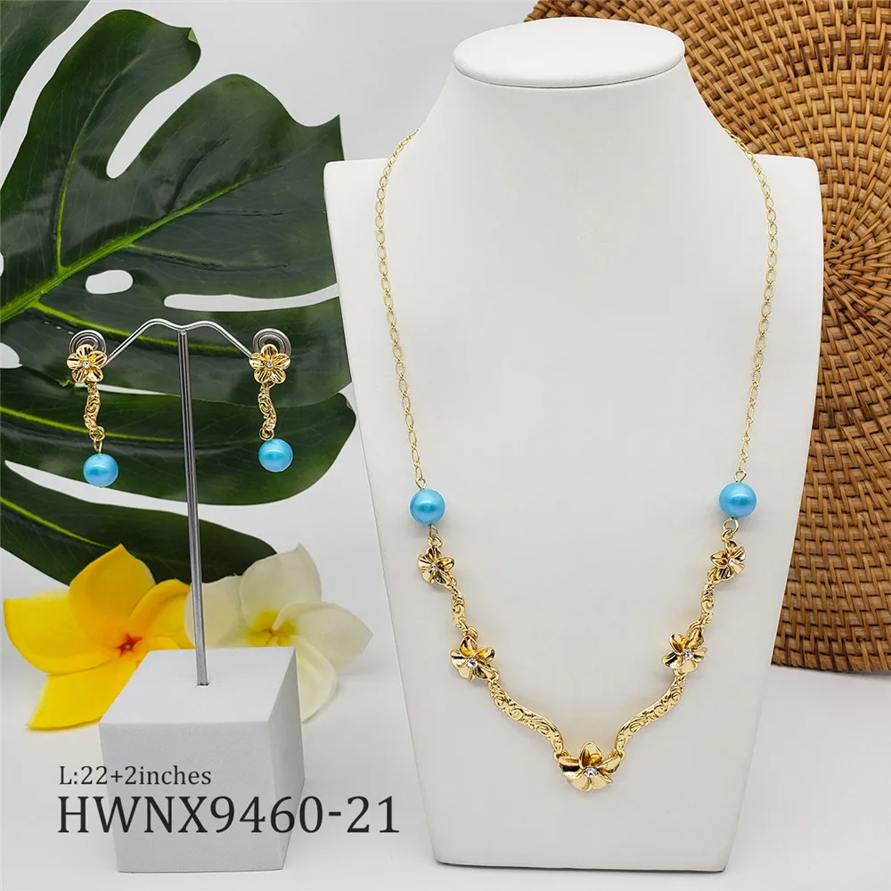 

plumeria flower gold filled chunky necklace jewelry set