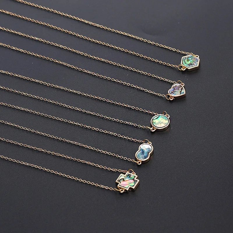 

European And American Geometric Love Cross Natural Abalone Shellfish Pendant Necklace Jewelry