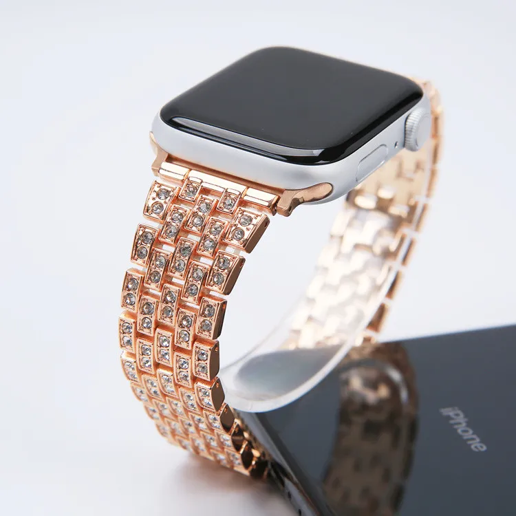 

Diamond for Apple Watch Straps Rose Gold Metal Crystal Jewelry Strap for iWatch Band Series 6/5/4/3/2/1, Multi color