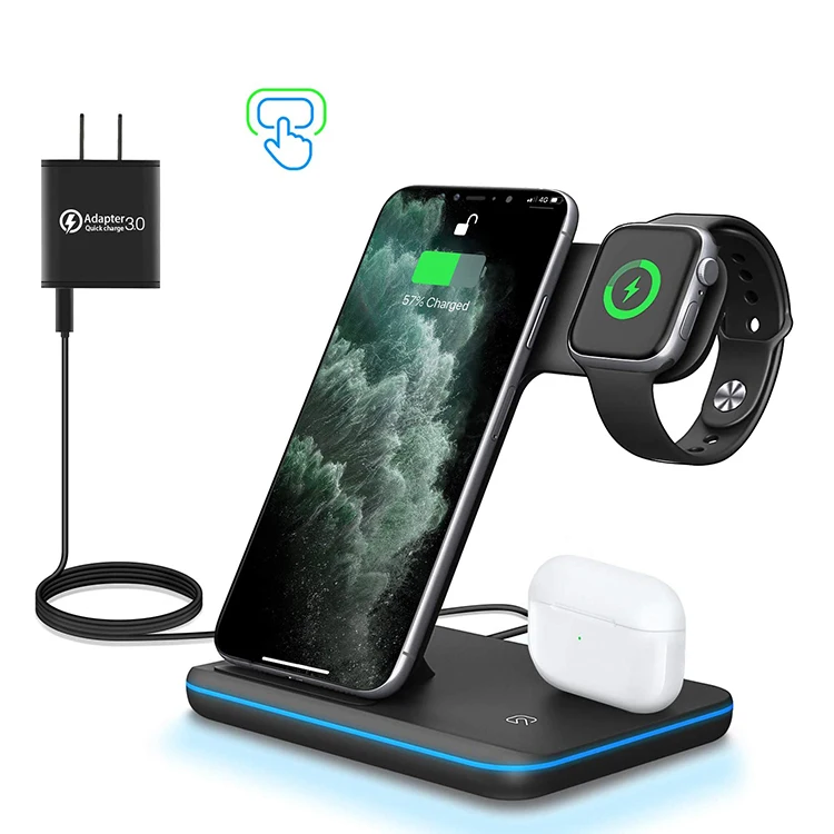 

15W Fast Qi Portable Mini Table Mobile Phone 3 in 1 Wireless Charger