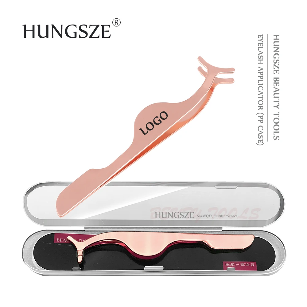 
False Lash Tweezers Eyelash Applicator Eyelash Extension Tweezers Private Label Rose Gold PVC bag with Shiny Paper Card 