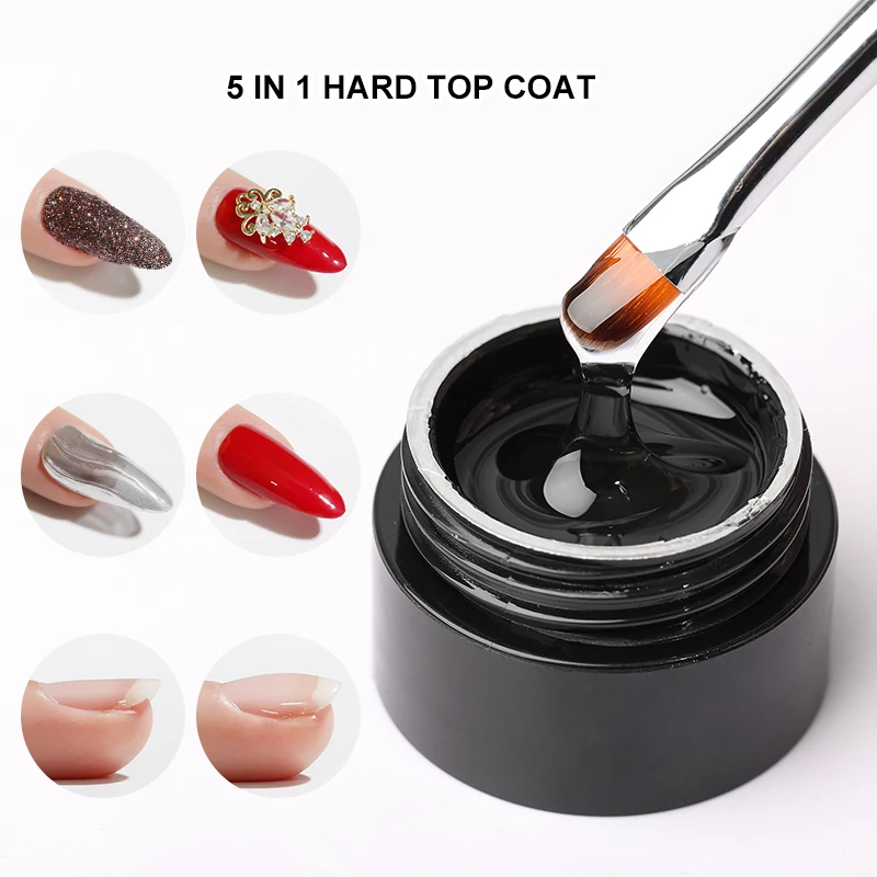 

Super Strong 5 IN 1 No-wipe Top Coat 15ml Reinforcement Gel for Adhesive Nail Art Rhinestones UV Gel Professional Nails Tools, Clear