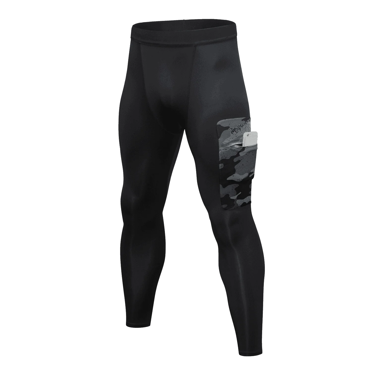 

Man Sports Wear Leggins Compression Tights Running Leggings Elastic Band Compression Pants Men Tights with Camouflage Pocket, Black, gray, navy blue, custom colors