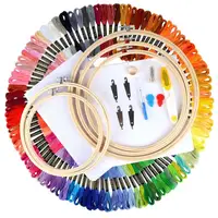 

Full Set of Embroidery Starter Kit Cross Stitch Tool Kit Including 5 Embroidery Bamboo Hoop, 50 Color Threads knitting needles