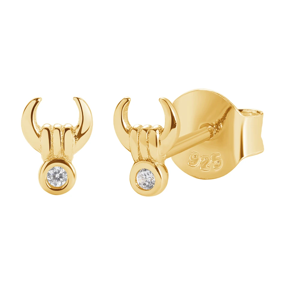 

925 Sterling Silver 14k Gold Plated Cubic Zircon Mini Cow Horn Stud earrings For Woman Gold Plated Earrings