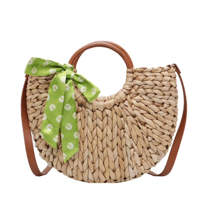 

Fashion Wholesale 2020 Beach Summer Woven Handbag Meniscus Grass Straw Tote Bag, Customized color