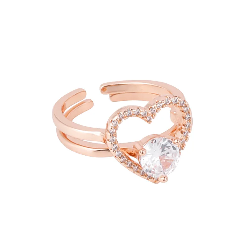 

JUHU Slightly Inlaid Elegant Temperament Love 2-piece Ring Popular Sweet Personality Trendsetter A Two-wear Open Ring
